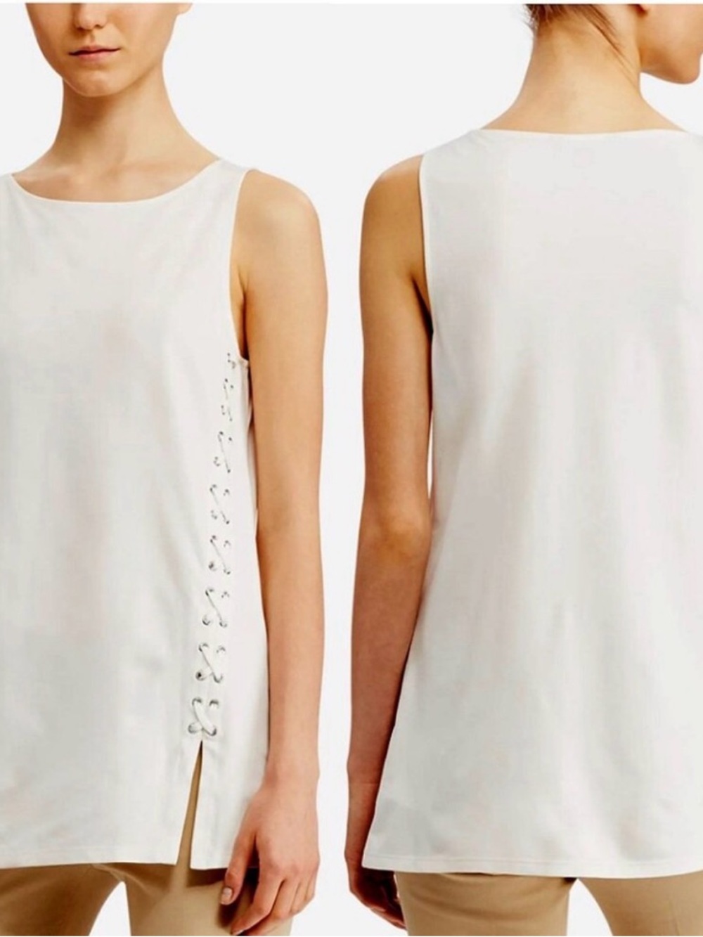 Lauren Ralph Lauren Cream Sleeveless Lace-Up Side Tunic
